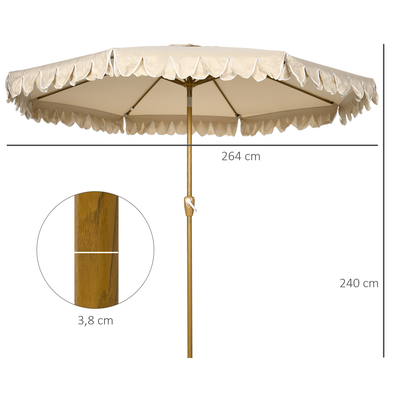 Parasol octogonal inclinable Ø 2,65 x 2,35H m acier aspect bois tissu beige