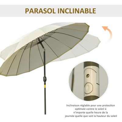 Parasol inclinable rond avec manivelle métal polyester haute densité