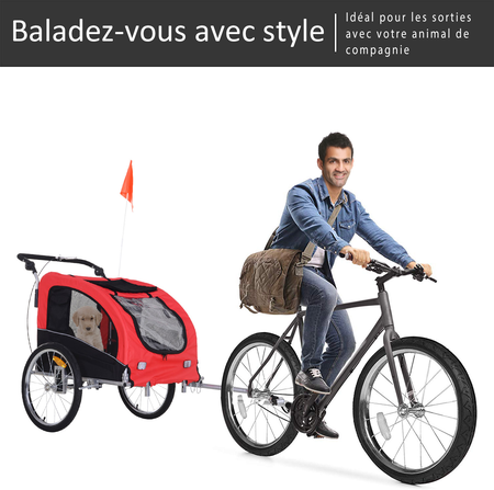 Remorque vélo jogger 2 en 1 pour animaux rouge