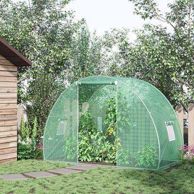 Serre de jardin tunnel 4,5 m² porte, 2 fenêtres vert