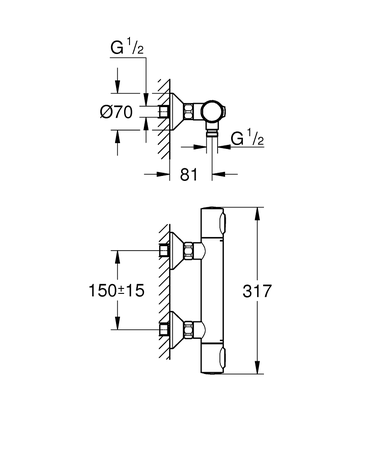 Mitigeur de douche thermostatique mural chromé GROHTHERM 500 GROHE 34795000