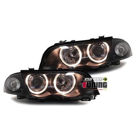 2 PHARES FEUX AVANTS ANGEL EYES LED NOIRS BMW SERIE 3 E46 BERLINE TOURING 98-01 (02877)