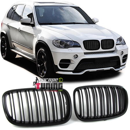 GRILLES CALANDRES SPORT NOIRES MATES DOUBLE AILETTES BMW X5 E70 & X6 E71 (04803)