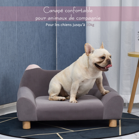 Lit canapé chien chat design dossier oreilles velours gris