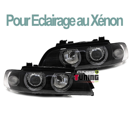 PHARES FEUX AVANTS NOIRS ANGEL EYES A LEDS BMW SERIE 5 E39 PHASE 1 AU XENON (10312)