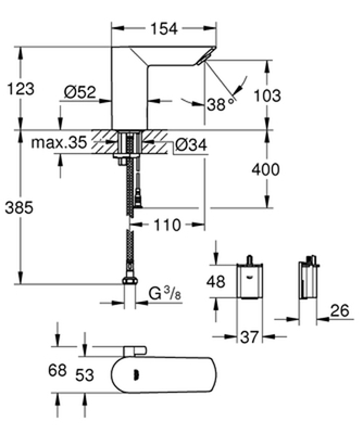 Mitigeur de lavabo BAU COSMOPOLITAN E infrarouge 1/2'' avec limiteur de température - GROHE - 36451-000