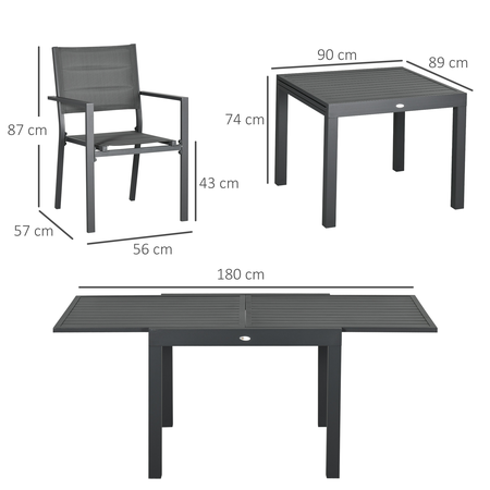 Ensemble de jardin 6 personnes table extensible gris