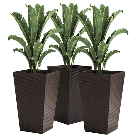 Lot de 3 pots de fleurs H.61 cm PP aspect rotin chocolat