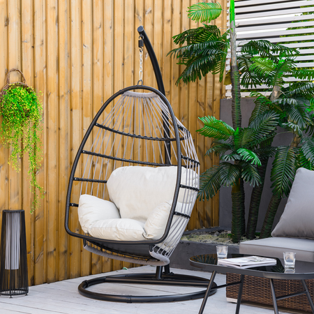 Fauteuil suspendu de jardin noir avec matelas crème