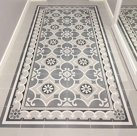 CAPRICE - CHATELET - Carrelage 20x20 cm aspect carreaux de ciment motif fleuri design gris