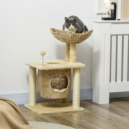 Arbre à chat style cosy chic 2 coussins inclus quenouille sisal naturel beige