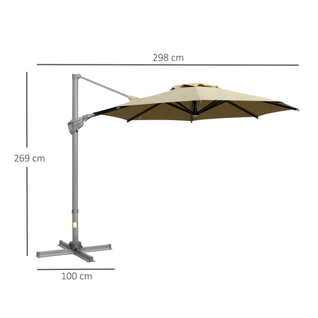 Parasol déporté octogonal inclinable pivotant kaki