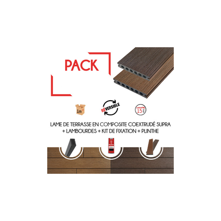 PACK 10 m² lame de terrasse composite coextrudé Supra et ACCESSOIRES (4 coloris) 3600MM - Coloris - Charbon, Epaisseur - 23 mm, Largeur - 14,5 cm, Longueur - 360 cm, Surface couverte en m² - 10