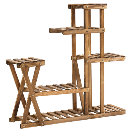 Étagère à fleurs en bois - porte plante bois 6 tablettes bois sapin