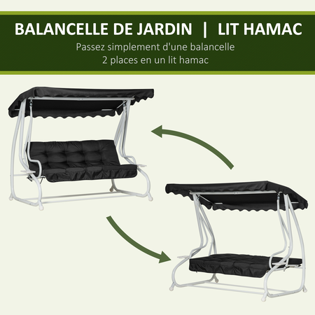 Balancelle de jardin 2 places convertible noire