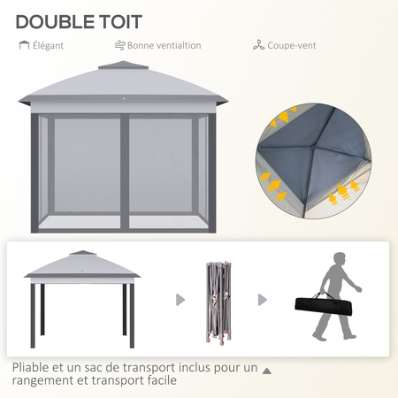 Tonnelle barnum de jardin Pop-up tente pliant 3,3L x 3,3l x 2,88H m