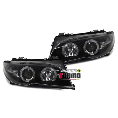 PHARES - FEUX AVANTS NOIRS ANGEL EYES LED BMW SERIE 3 E46 COUPE & CABRIO 03-07 (03331)