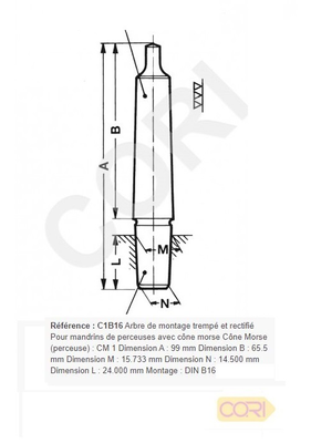 Arbre de montage cône morse 99 mm pour mandrin de perceuse CM 1 - CORI - C1B16