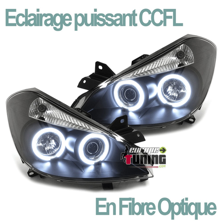 PHARES NOIRS ANNEAUX CCFL FEUX LED ANGEL EYES RENAULT CLIO III 2005-2009 (03364)