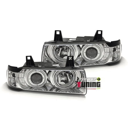 PHARES FEUX AVANTS ANNEAUX CCFL ANGEL EYES BMW SERIE 3 E36 COUPE CABRIOLET (02959)