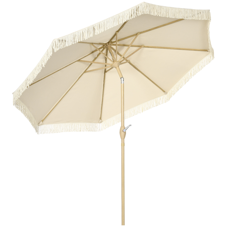 Parasol octogonal inclinable Ø 2,65 x 2,44H m métal apsect bois tissu beige