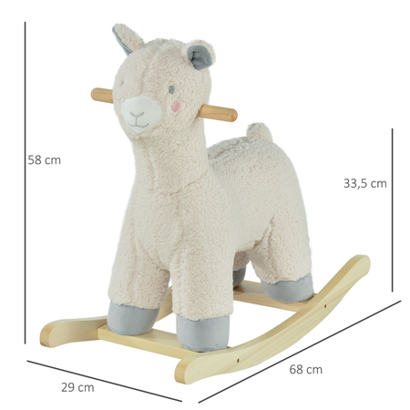 Cheval à bascule lama fonction vocale bois peuplier peluche douce crème