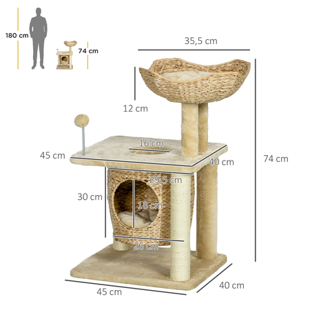 Arbre à chat style cosy chic 2 coussins inclus quenouille sisal naturel beige