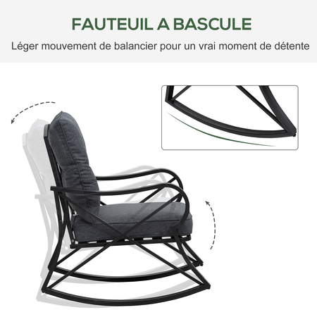 Ensemble de jardin 3 pièces acier époxy noir coussins polyester