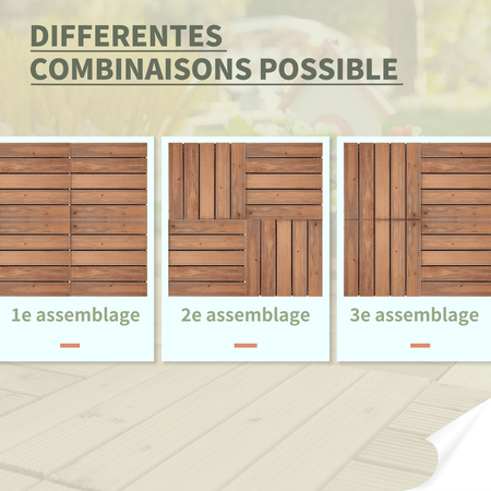 Dalles terrasse emboîtables - lot de 27 pcs, surface max. 2,5 m² - sapin teinté