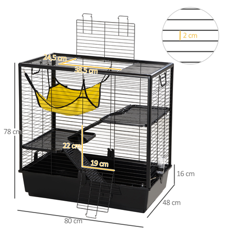 Cage petits rongeurs 3 niveaux avec accessoires noir