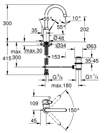 Mitigeur de lavabo taille L EUROSMART COSMOPOLITAN monocommande - GROHE - 32830-001