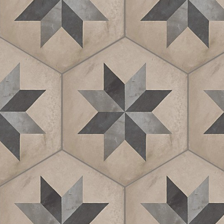 TERRA STELLA HEXAGONAL - 25x21,6 cm - GRIS - Carrelage hexagonal motif étoile