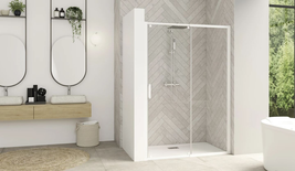 Parois de douche SMART DESIGN coulissant 147-160cm profilé blanc avec verre transparent - KINEDO - PA9216BTNE
