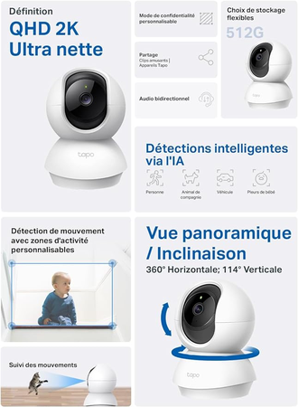 Caméra de surveillance TP LINK WIFI Panoramique et Inclinable Indoor 2K 3MP