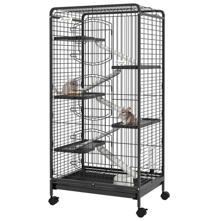 Cage pour petits animaux roulante nombreux accessoires métal PP noir