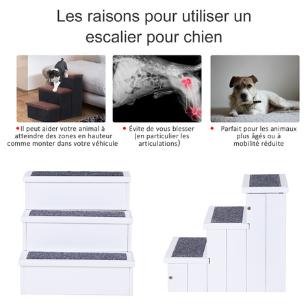 Escalier pour chien animaux 3 marches bois pin