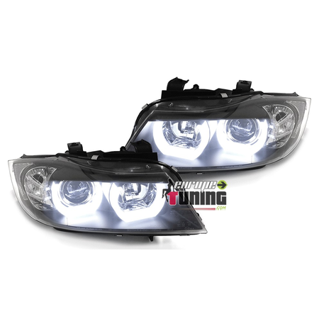 PHARES FEUX AVANTS NOIRS ANGEL EYES CELIS EN U BMW SERIE 3 E90 & E91 PHASES 1 05-08 (04230)