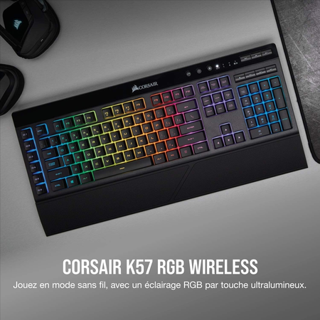 CORSAIR Clavier Gamer Membrane K57 RGB - Sans fil - Rétroéclairé RGB LED - Noir - AZERTY (CH-925C015-FR)