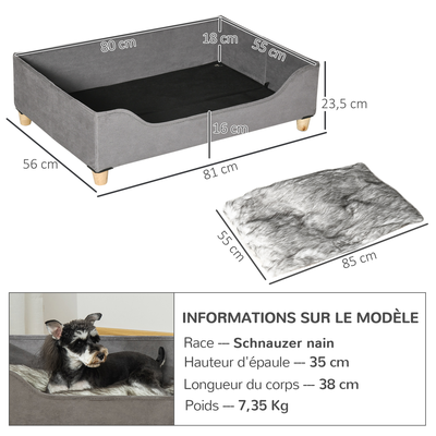 Canapé chien panier chat design scandinave avec coussin gris