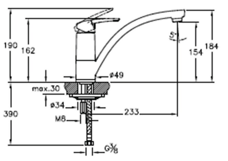 Mitigeur d'évier bec bas pivotant cartouche C3 - VITRA - A42086ENG