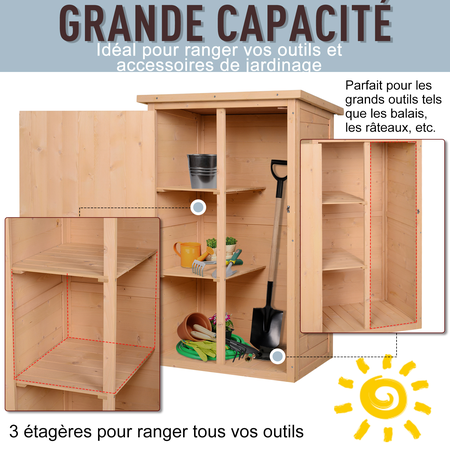 Armoire de jardin porte verrouillable 2 étagères bois sapin