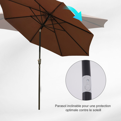 Parasol octogonal inclinable 3 m métal polyester 180 g/m²