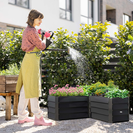 Carré potager de jardin d'angle - acier galvanisé gris foncé