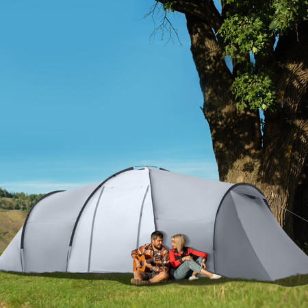 Tente de camping familiale 4-6 personnes 2 cabines rouge gris