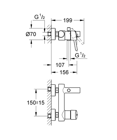 Mitigeur baindouche CONCETTO mural monocommande - GROHE - 32700001