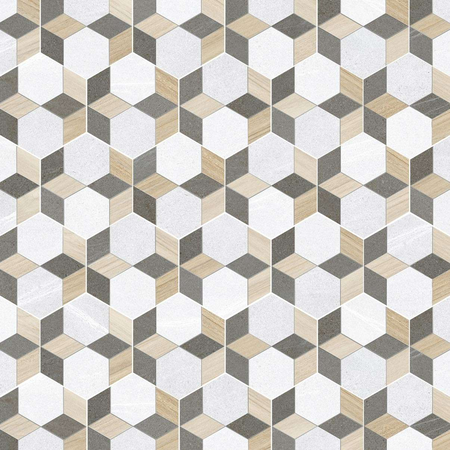 SEINE HEXAGONO MAYEIX MULTICOLOR - Carrelage hexagonal mélange de bois et de pierre