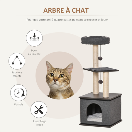 Arbre à chat avec griffoirs H104 cm gris