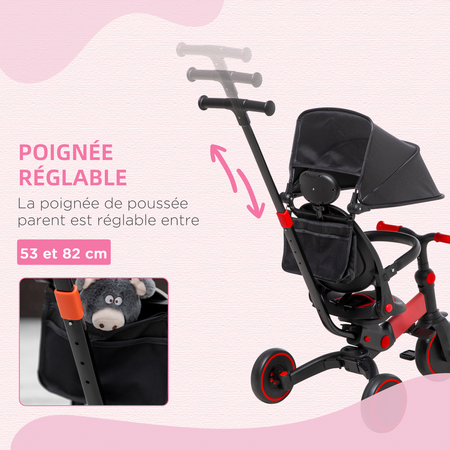 Tricycle enfant évolutif 3 en 1 réglable alu. PP rouge noir