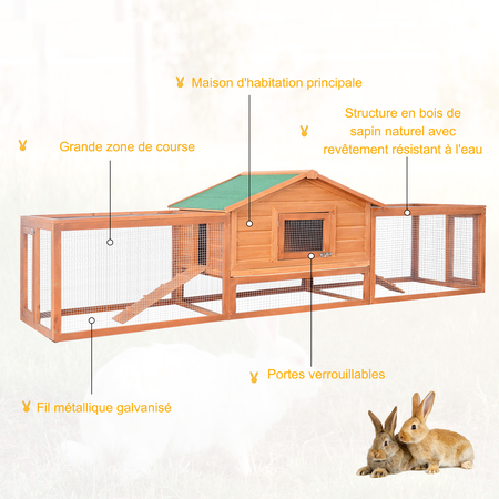 Clapier cage à lapins rongeurs XXL bois pin pré-huilé