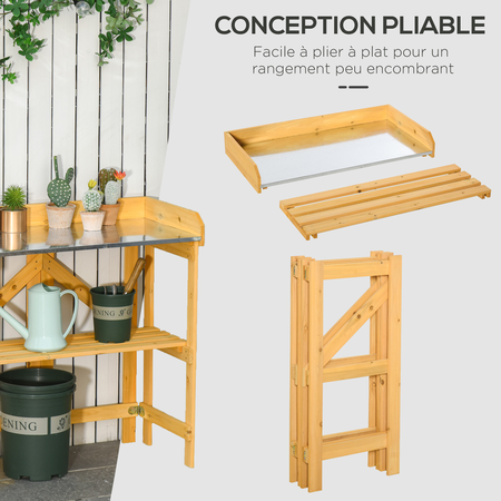 Table de rempotage jardinage pliable bois sapin pré-huilé